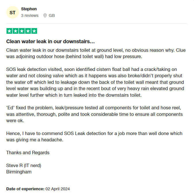 Read Our Customer Reviews SOS Leak Detection Ltd